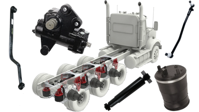 FleetRun suspension air bags, shock absorbers, steering gear boxes, drag links, tie rods, torque rods, leaf springs for Mack Pinnacle