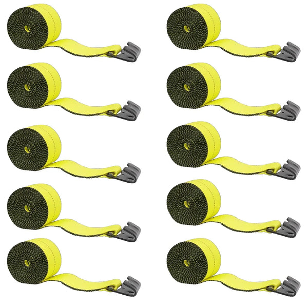 4" x 30' Reflective Winch Straps with Flat Hook – 10 Pack Heavy Duty Tie Down Straps for Trailers