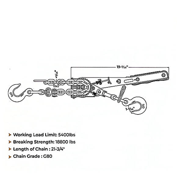4 Pack of 5/16"–3/8" Ratcheting Chain Binder – Easy Chain Ratchet Load Binder | 5,400 lbs WLL