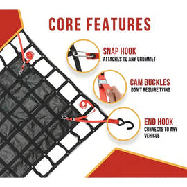 Heavy Duty 18 Oz Truck Bed Vinyl Cargo Net with Ratchet Straps and D-Rings
