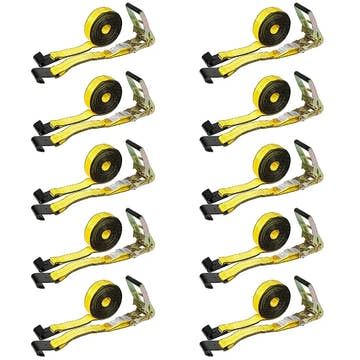 10 Pack - 2" x 27' Ratchet Strap with Flat Hook – Tie Down Strap for Trailers