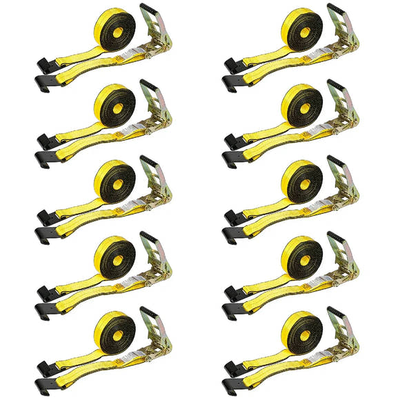 10 Pack - 2" x 27' Ratchet Strap with Flat Hook – Tie Down Strap for Trailers
