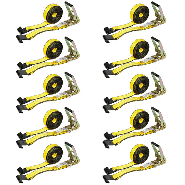 10 Pack - 2" x 27' Ratchet Strap with Flat Hook – Tie Down Strap for Trailers