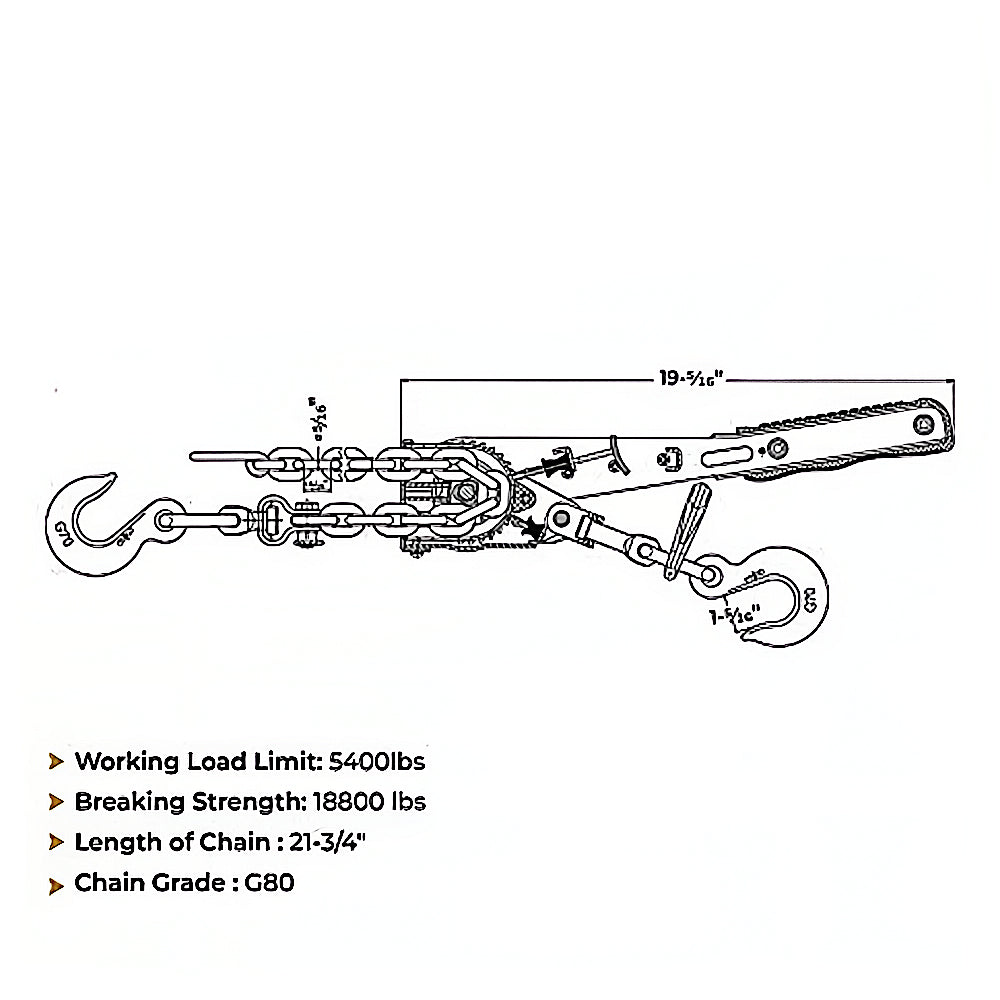5/16"–3/8" Ratcheting Chain Binder – Easy Chain Ratchet Load Binder | 5,400 lbs WLL