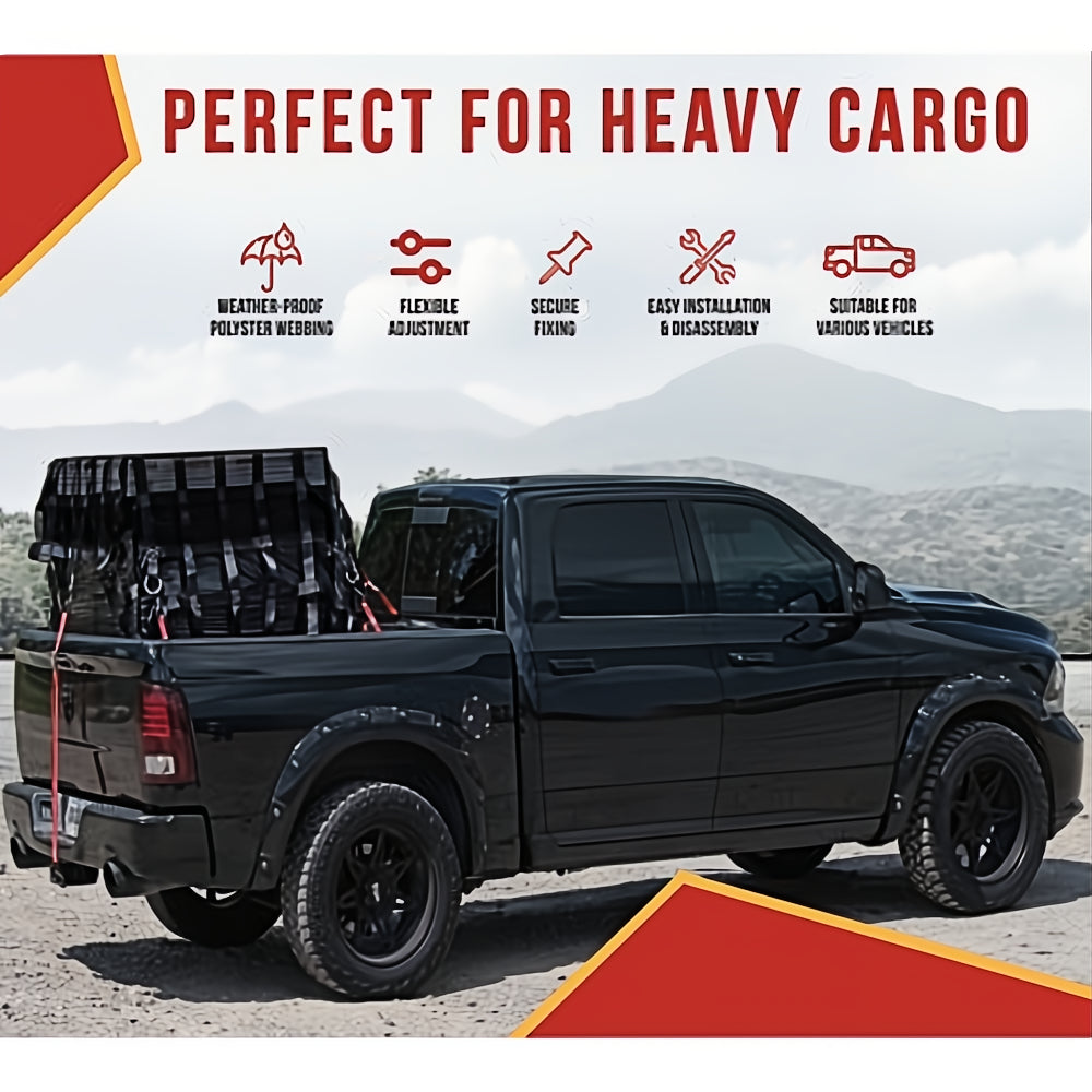Heavy Duty 18 Oz Truck Bed Vinyl Cargo Net with Ratchet Straps and D-Rings