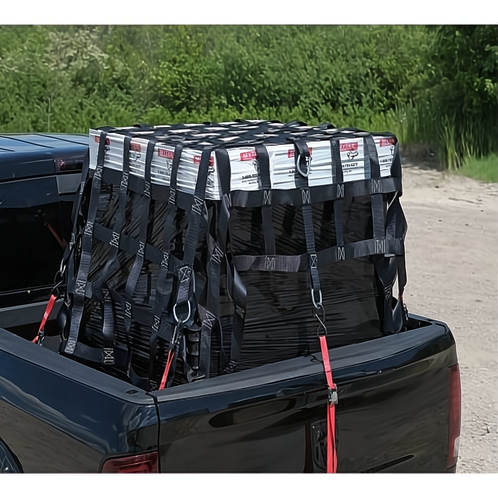 Heavy Duty Truck Bed Cargo Net with Ratchet Straps and D-Rings