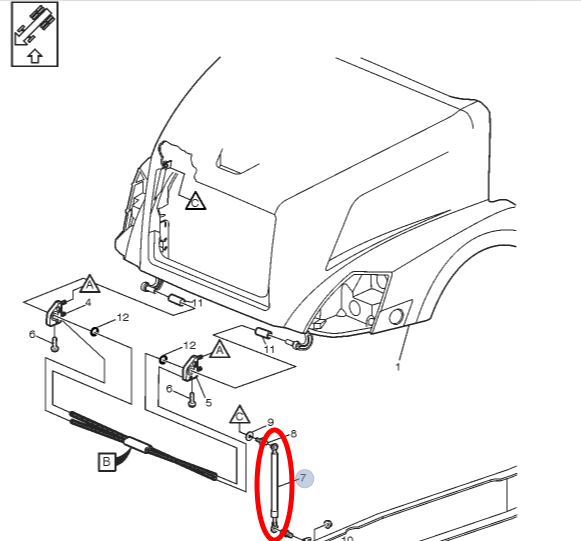 Hood Shock | Volvo VNL | Volvo 20725387 / 20358822 / 20502741 | FleetRun FR-BODY780