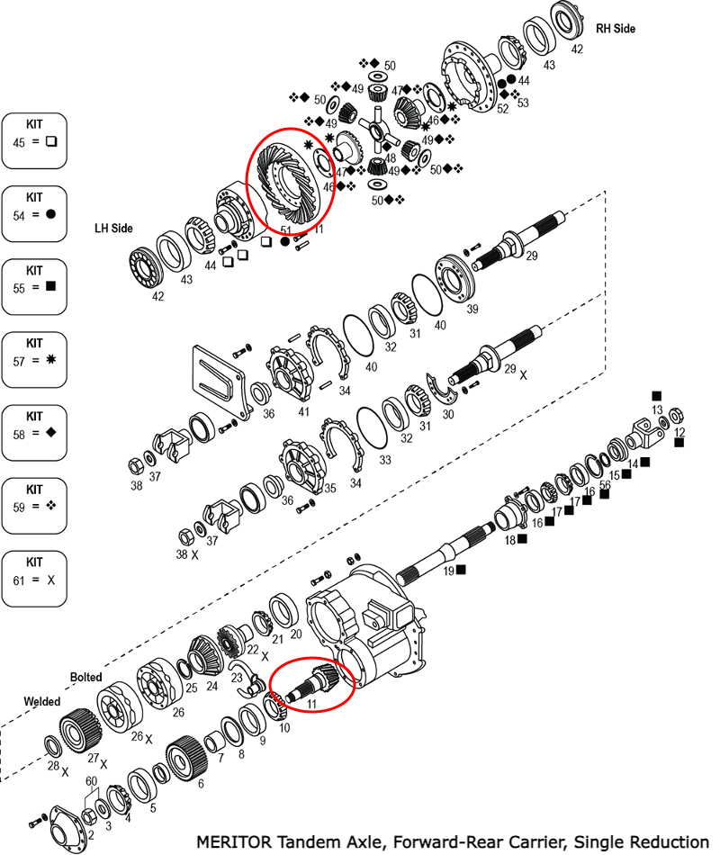 Differential Gear Set ~ 3.42 | Meritor B-41276-1 / A437521F342 | FleetRun FR-DVTN797